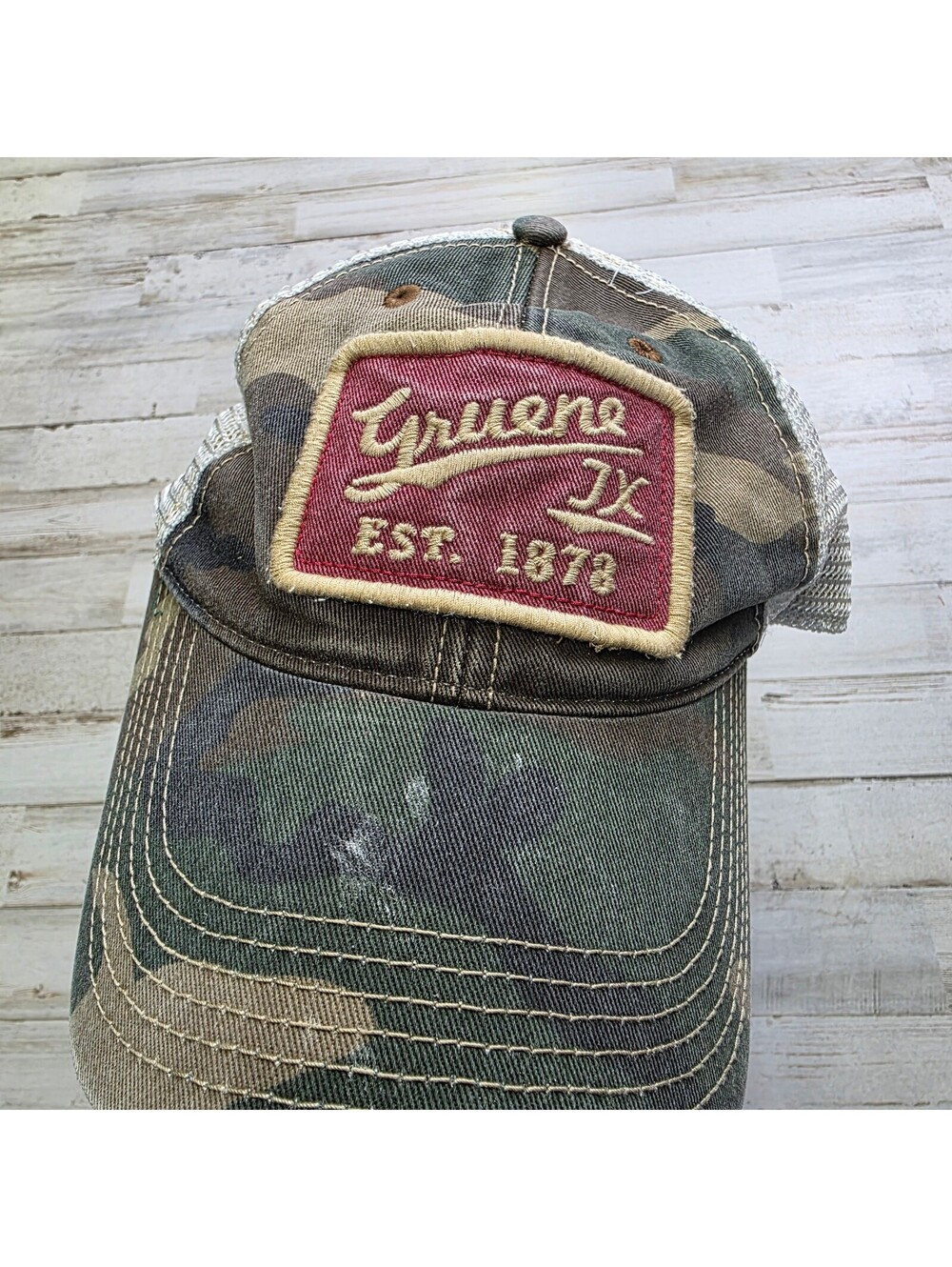 Gruene TX Camo Mesh Snapback Hat Camouflage Trucker Cap Patch Texas
